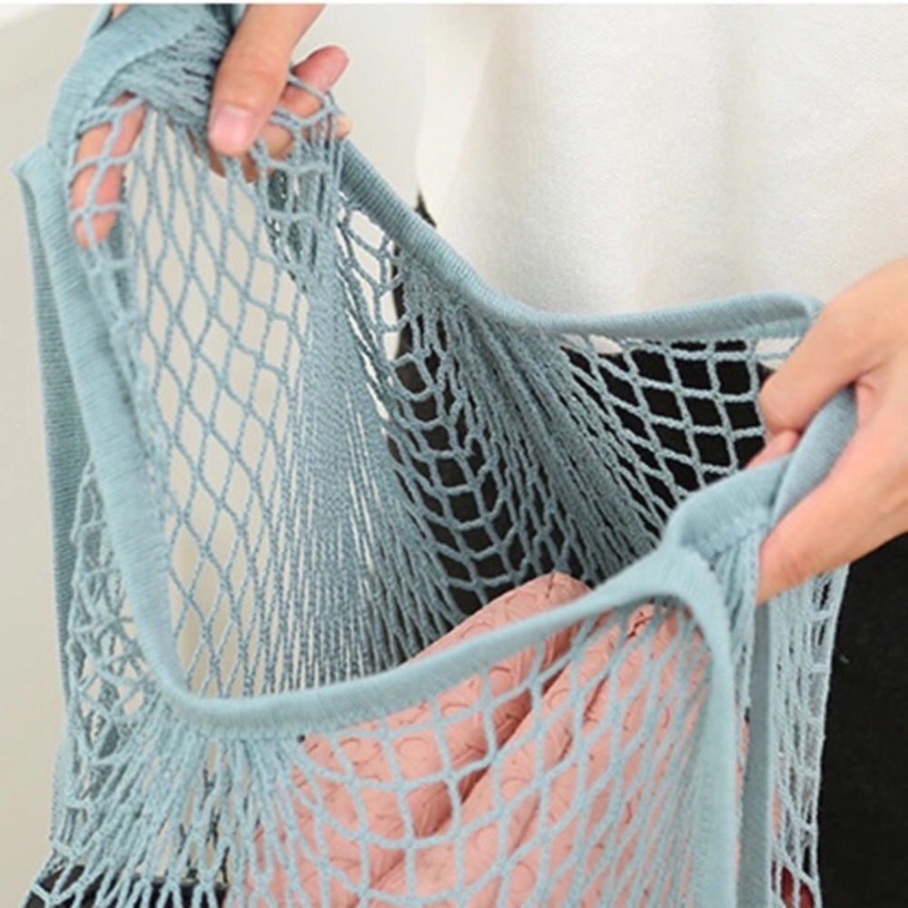 💥 CLEARANCE Parisienne Market Cotton Open Net Tote Bag Blue - Picture 5 of 7